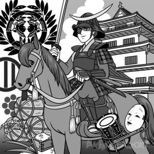 戦国時代のまちがい探しモノクロ